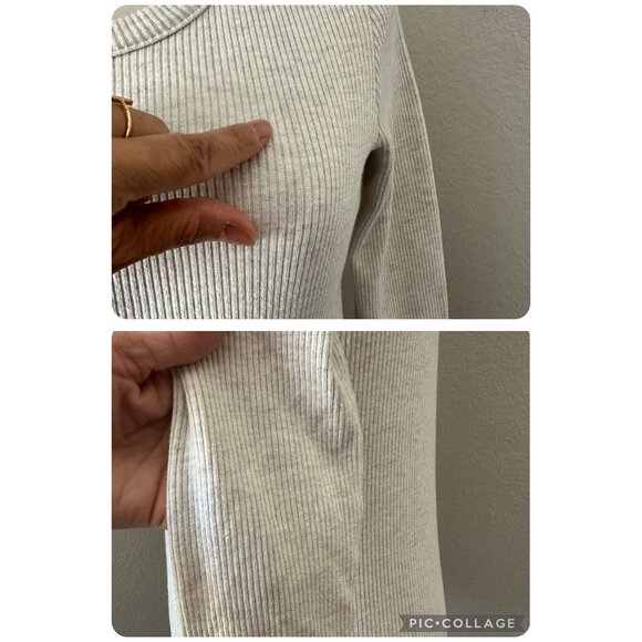 Agolde Rib Knit Top Maya Scoop Neckline Long Sleeve Minimalist Grey Sz L - Picture 13 of 14